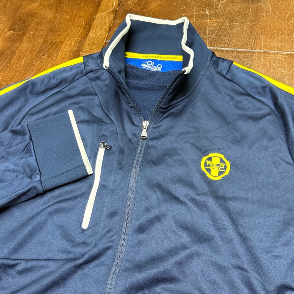 Polo Sport Track Jacket Mens XXL Navy Blue Yellow Performance Full Zip